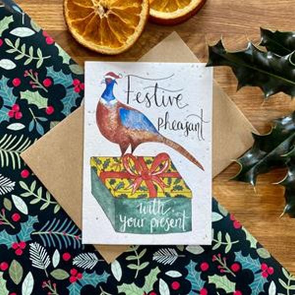 Loop Loop 'Festive Pheasant' Wildflower Seed Plantable Christmas Card